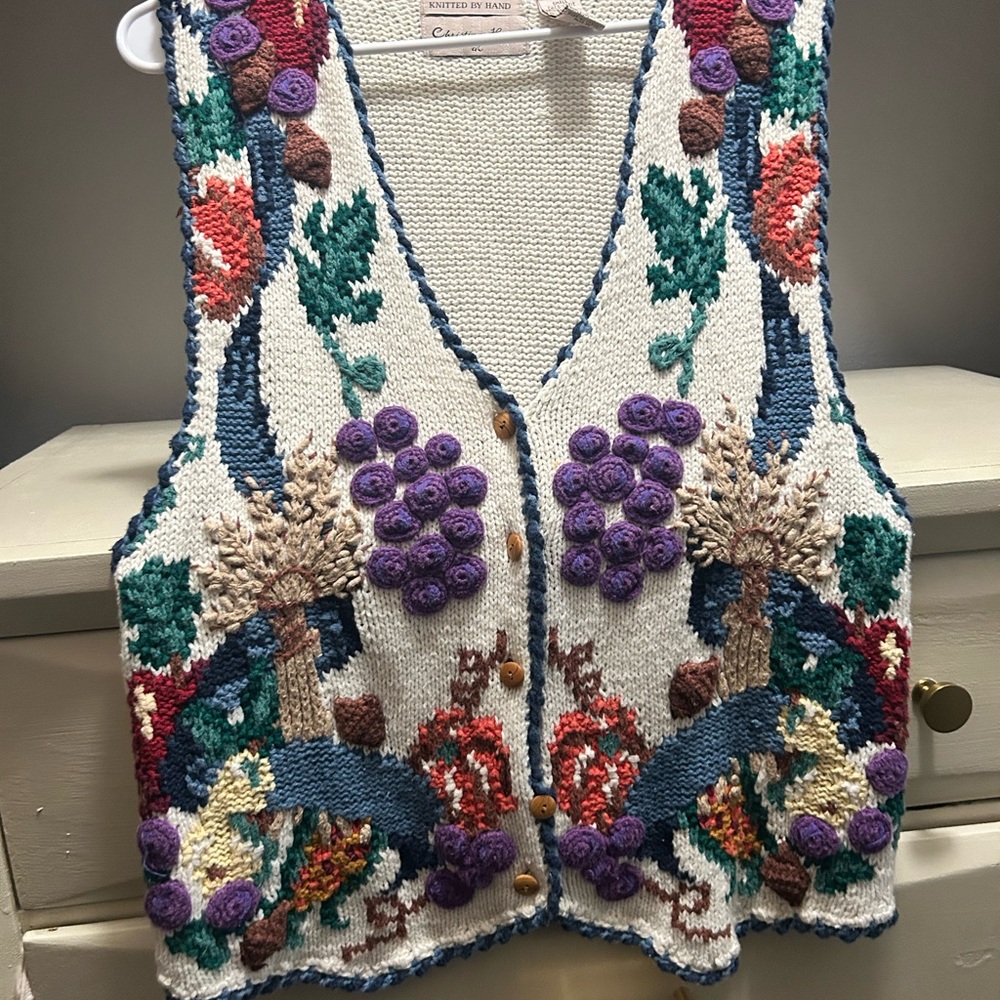 Christina Hope Hand-Knit Cream and Blue Vest